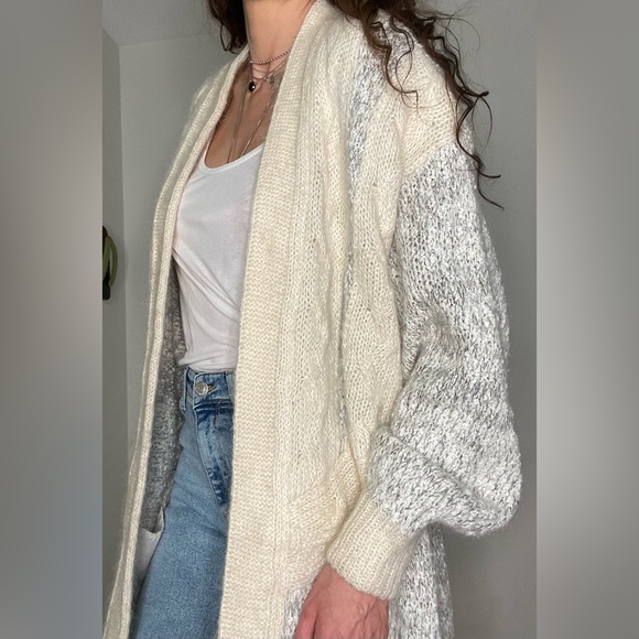 Amazing vintage mohair blend slouchy warm neutral cream coloured open cardigan - Picture 6 of 13